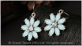 Aqua Blue Crystal Flower Hook Earrings