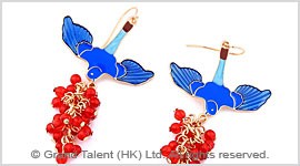 Blue Bird Enamel Hook Earrings