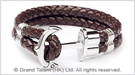 Men's Style Brown Double Woven Leather Bracelet