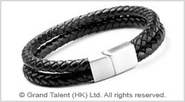 Men's Style Black Double Woven Leather Bracelet