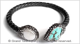 Turquoise and Pearl Leather Bangle