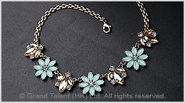 Aqua Blue Crystal Flower Chain Necklace