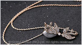 Double Swallow Crystal Charm Chain Necklace