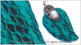 Teal Genuine Snakeskin Leaf Pendant