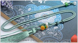 Mint Chinese Knotted String Cord Tassel Necklace with Jade Beads