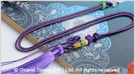 Purple Chinese Knotted String Cord Tassel Necklace with Jade Beads