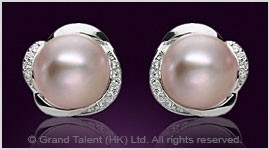 Mauve Freshwater Pearl CZ Sterling Silver Pin Earrings