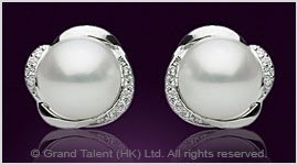 White Freshwater Pearl CZ Sterling Silver Pin Earrings