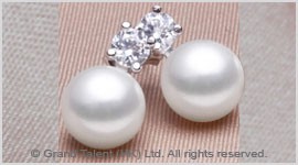 White Freshwater Pearl CZ Sterling Silver Pin Earrings