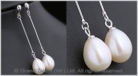 White Freshwater Pearl Sterling Silver Pin Earrings