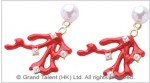 2-Ways Red Coral Branch Enamel Pearl Stud Earrings