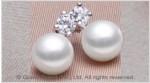 White Freshwater Pearl CZ Sterling Silver Pin Earrings